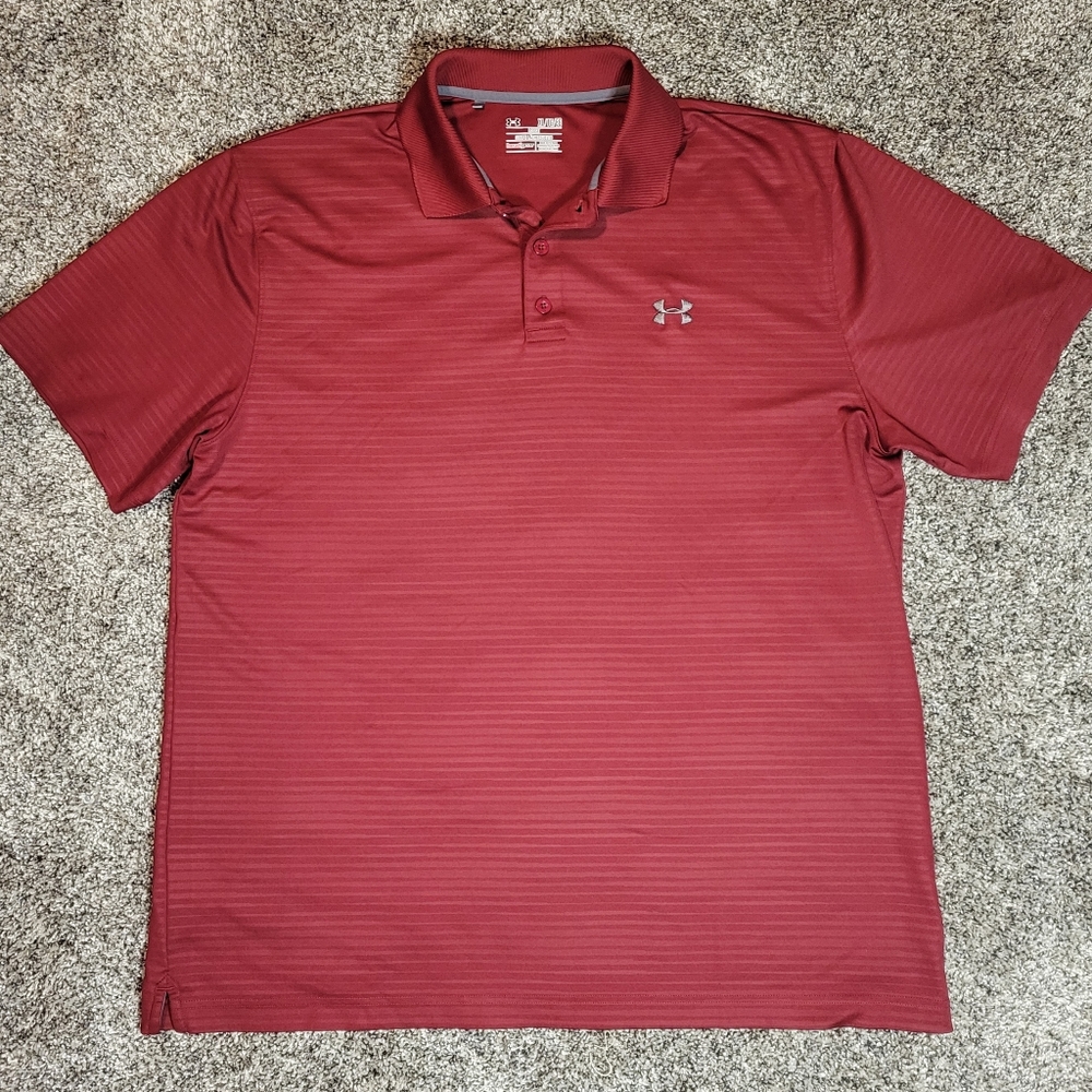 Under Armour Men's XL Polo Short Sleeve Loose Fit Shirt Heat Gear Burgundy Golf
